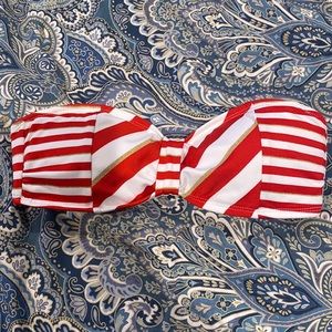 Red, white and gold striped bikini top